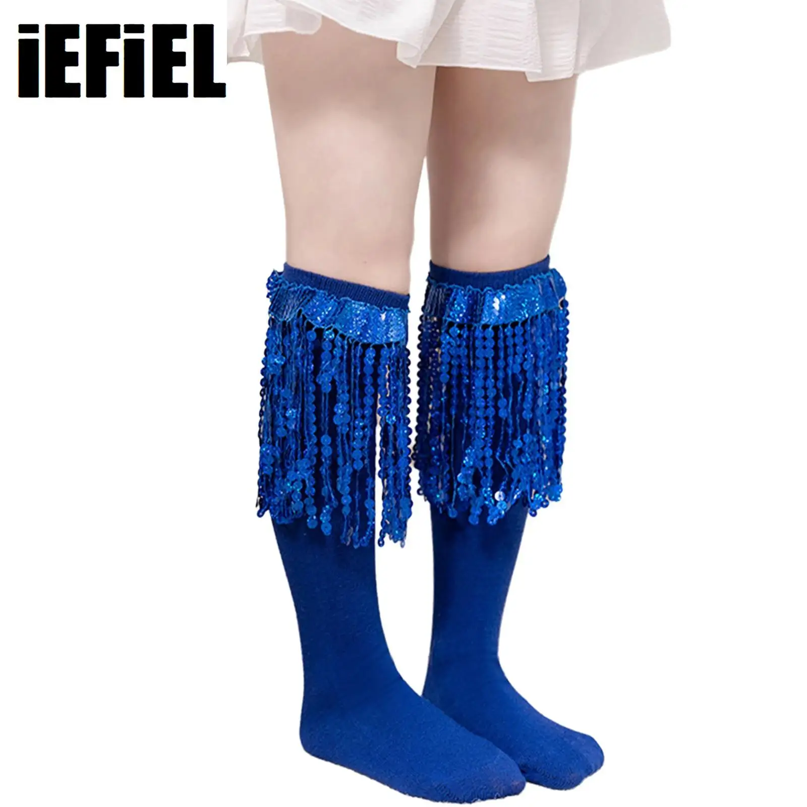 

New Sequined Fringed Cotton Socks Belly Dance Socks Indian Bohemian Sequins Socks Mid-Calf Jazz Dance Performance Catwalk Socks