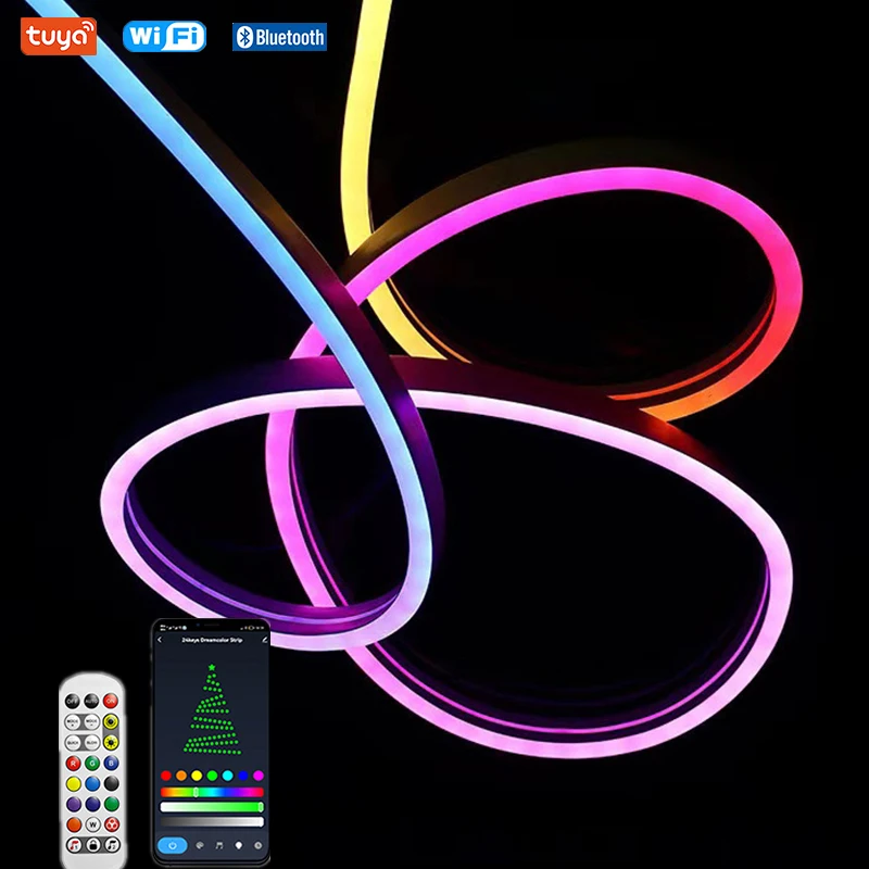 Waterproof 12V RGB IC Led Neon Strip 84LEDs/m WiFi,Bluetooth,Remote Control EU/AU/UK/US Plug Neon Light Led Dream Full Colors