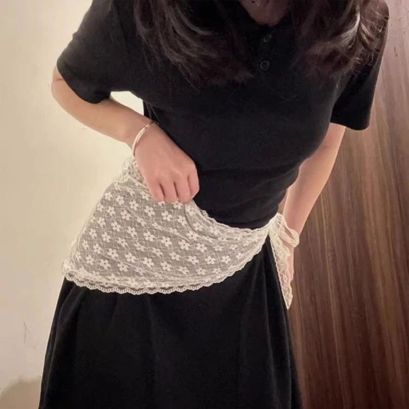 الصيف الفرنسية نمط المرأة الدانتيل مثلث وشاح الطبقات حزام تنورة الستار وشاح الخصر الحلو