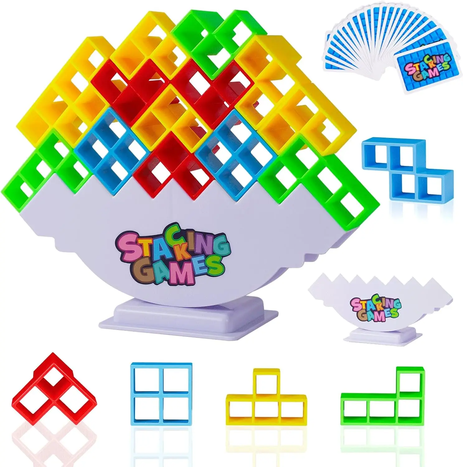 

64Pcs Tetra Tower Stacking Blocks Game, Board Games for Families, Parties, Travel and Team Building, Suitable for 2+ Players Kid