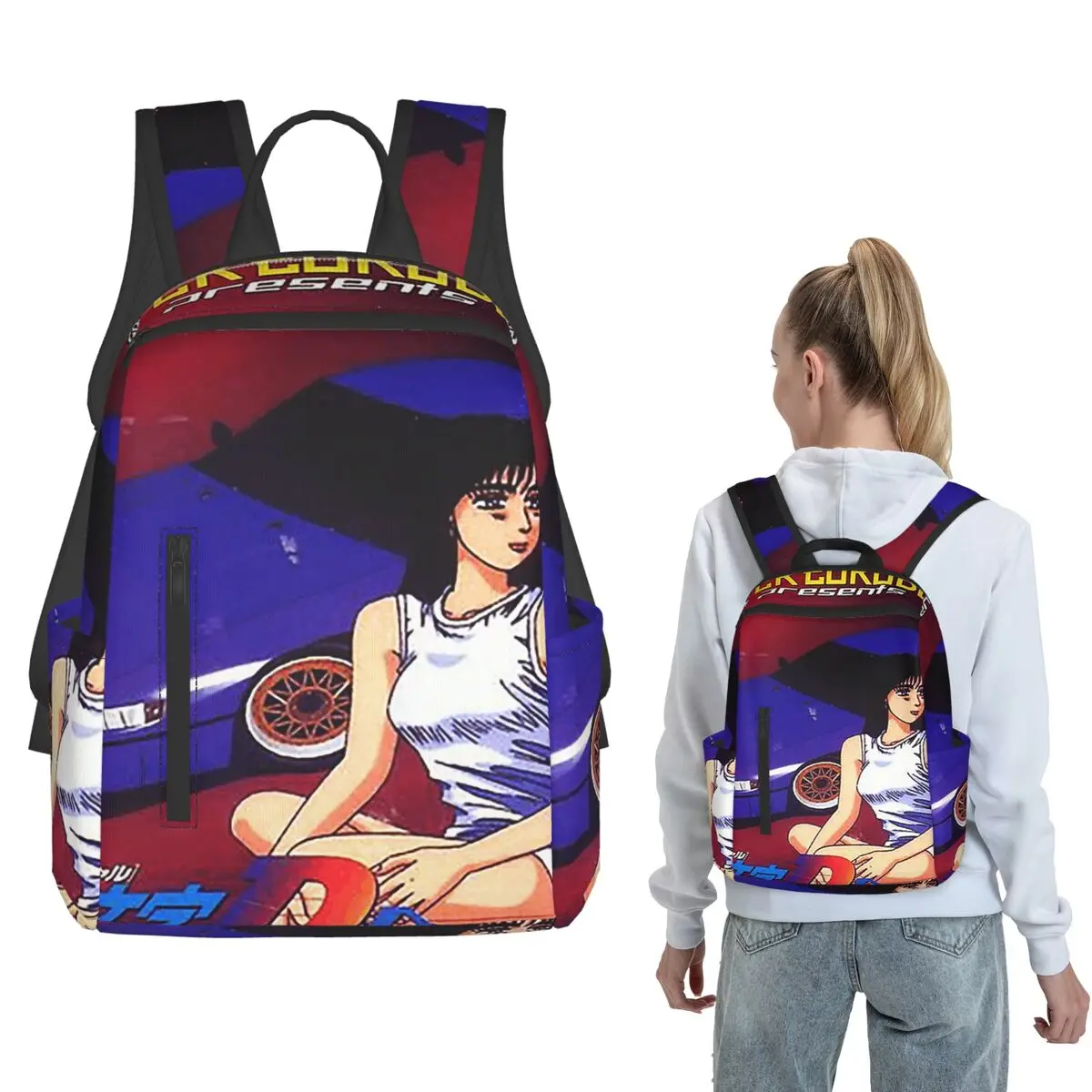 Initial D Mako Super Eurobeat Anim Backpack Large Capacity Boys Girls BookBag School Bag Shoulder Bags for Men Women