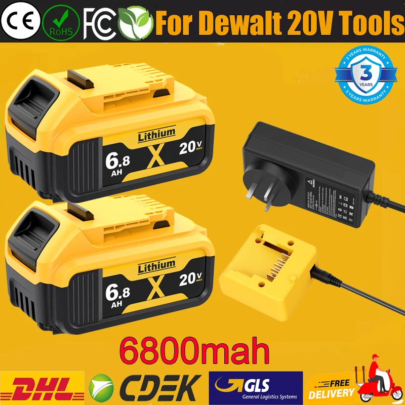 For Dewalt 20V Lithium Battery 6A 6.5A 6.8A Replacement For Dewalt DCF992 DCF850 Tools Compatible With Dewalt DCB112 Charger