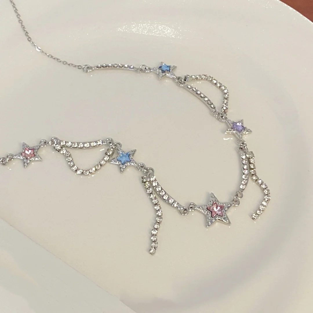 

DUTRIEUX Y2k Irregular Star Chain Necklaces Women Fashion Transparent Beads Zircon Choker Necklace Light Luxury Summer Jewelry