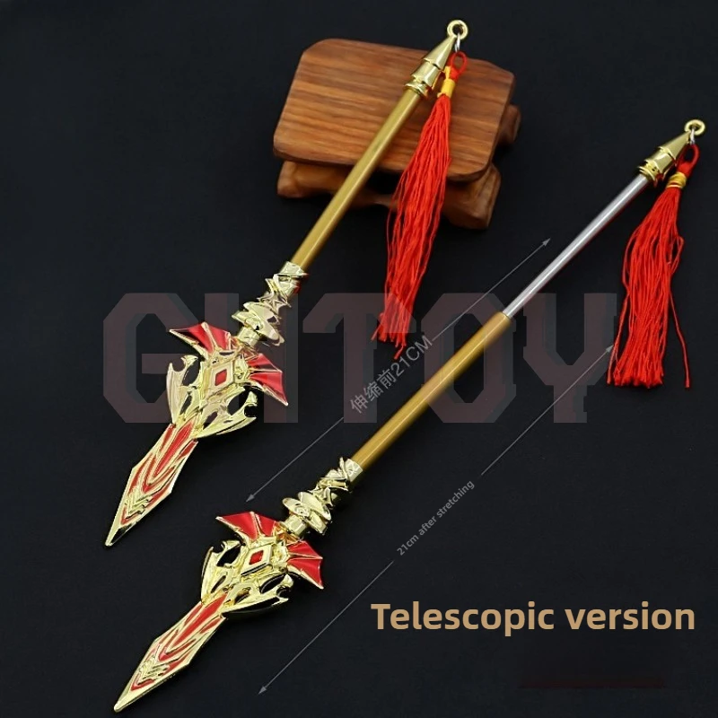 27,5 cm/10,82 cala DL Anime urządzenia peryferyjne złoty smok król Lance wersja teleskopowa metalowe modele broni ozdoba na biurko zabawki prezenty