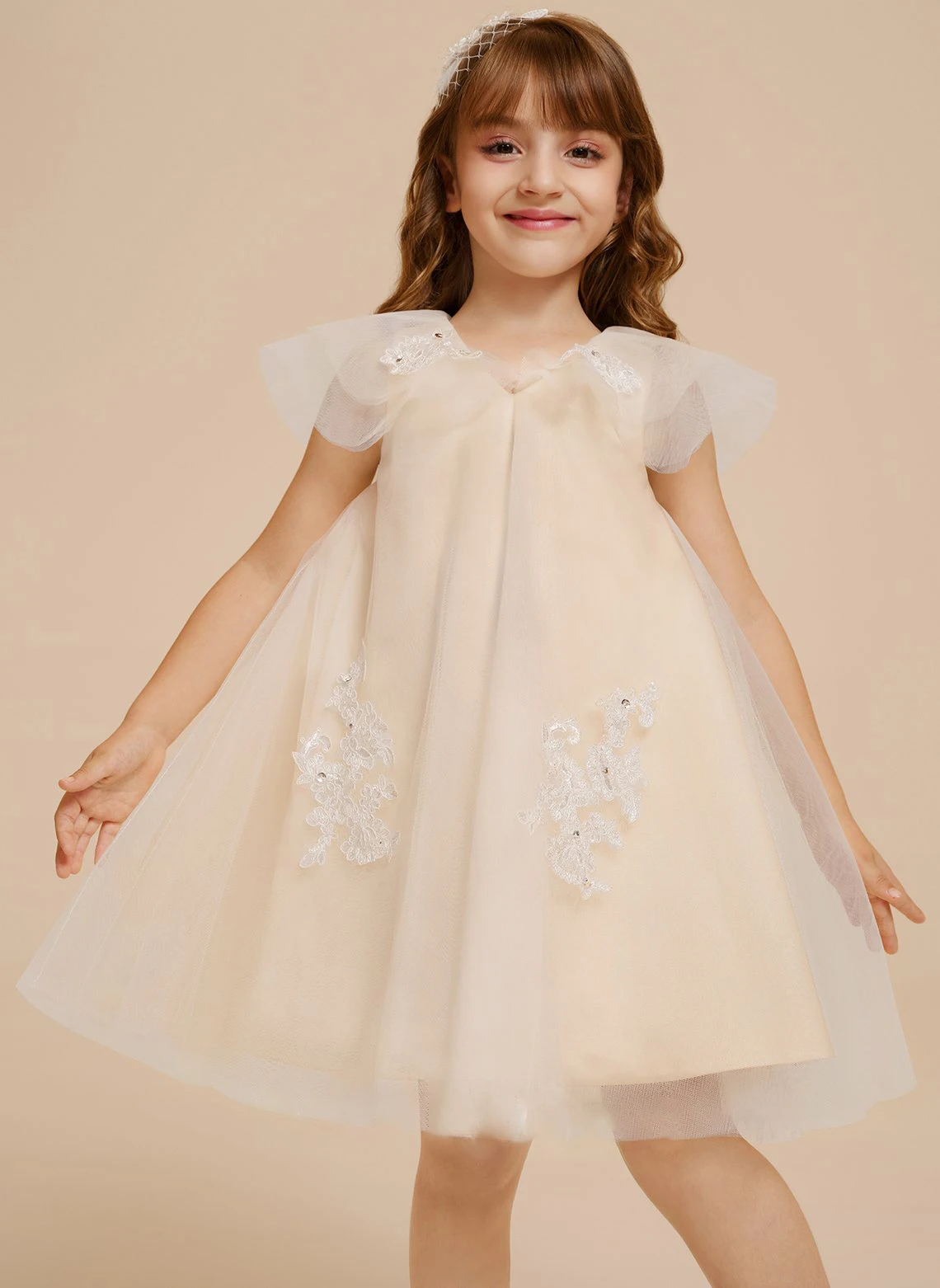 A-line V-Neck Knee-Length Tulle Flower Girl Dress/Wedding Party Dresses/Flower Girl Dresses/Custom Made