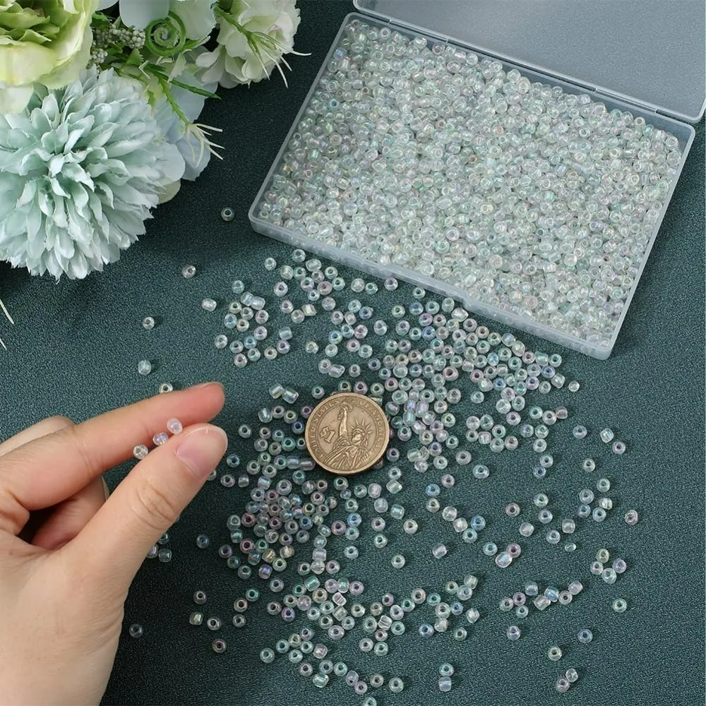 1박스 200G 6/0 유리 시드 비즈 4mm 시드 비즈 벌크 소형 미세 AB 컬러 투명 원형 포니 컬러풀 비즈 쥬얼리용
