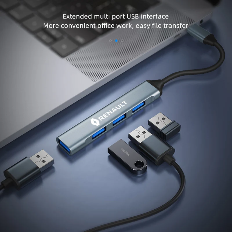 Mini USB Hub Extensions 4 Port USB 3.0 Hub 2.0 Multi USB Splitter Adapter OTG Hub For Renault ZOE QM6 Austral Kardian Rafale