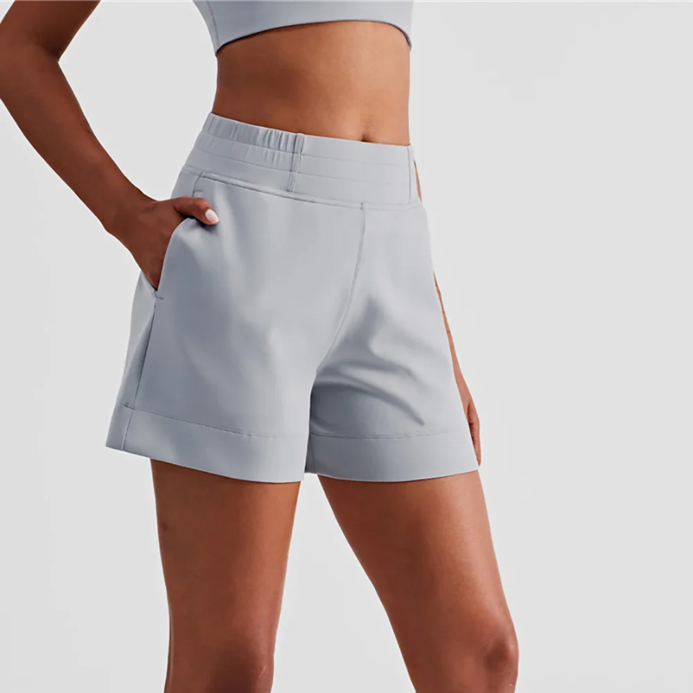 Vnazvnasi Nieuwe Casual Sport Shorts Vrouwen Hoge Taille Broek Met Pocket Mode Training Gym Fitness Shorts Vrouwelijke Broek