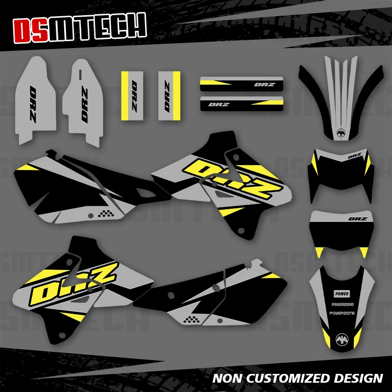 

DSMTECH для SUZUKI DRZ400 SM S E DRZ 400 SM S E 2000-2020 полная графика наклейки мотоциклетный фон индивидуальный номер 002