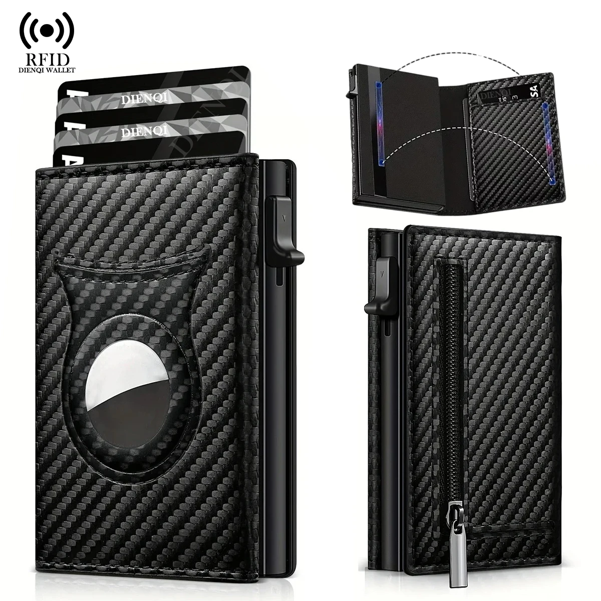 RFID Blocking Credit Card Holder Men Luxury Wallet Cardholder Case for AirTag Purse Minimalist Wallets with Zipper Coin Pocket