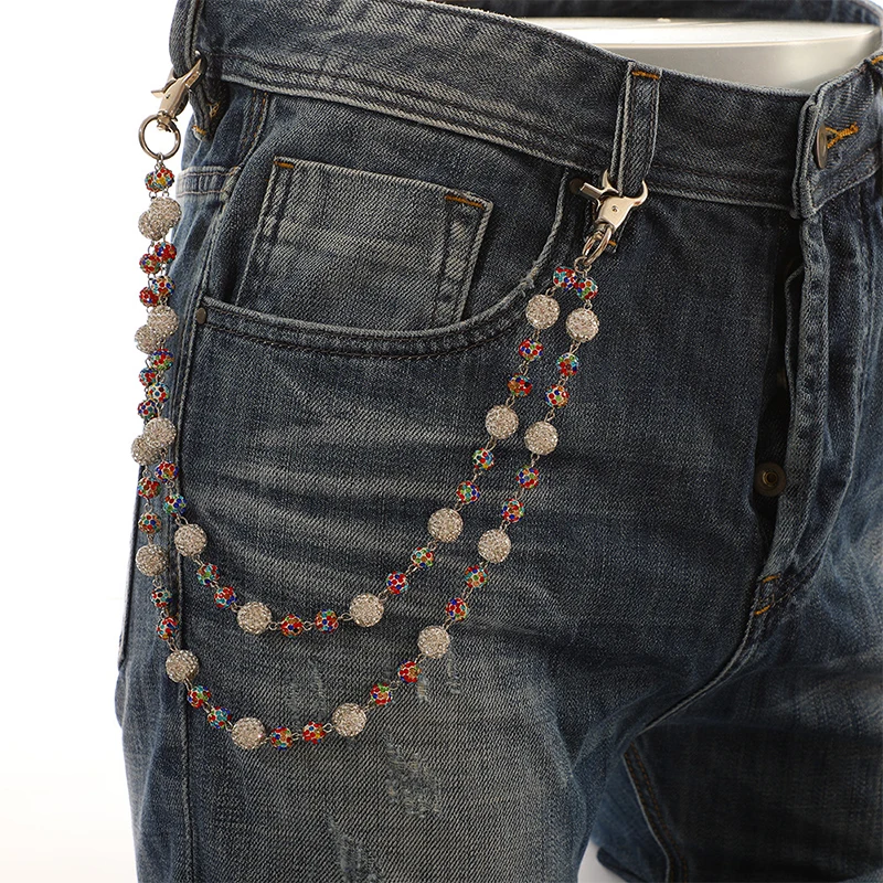 

Диско-шар со стразами, цепочка для кошелька, хип-хоп, модные ювелирные изделия, кулон, кластер, брюки, джинсовый карман, поясная цепочка, аксессуары для одежды