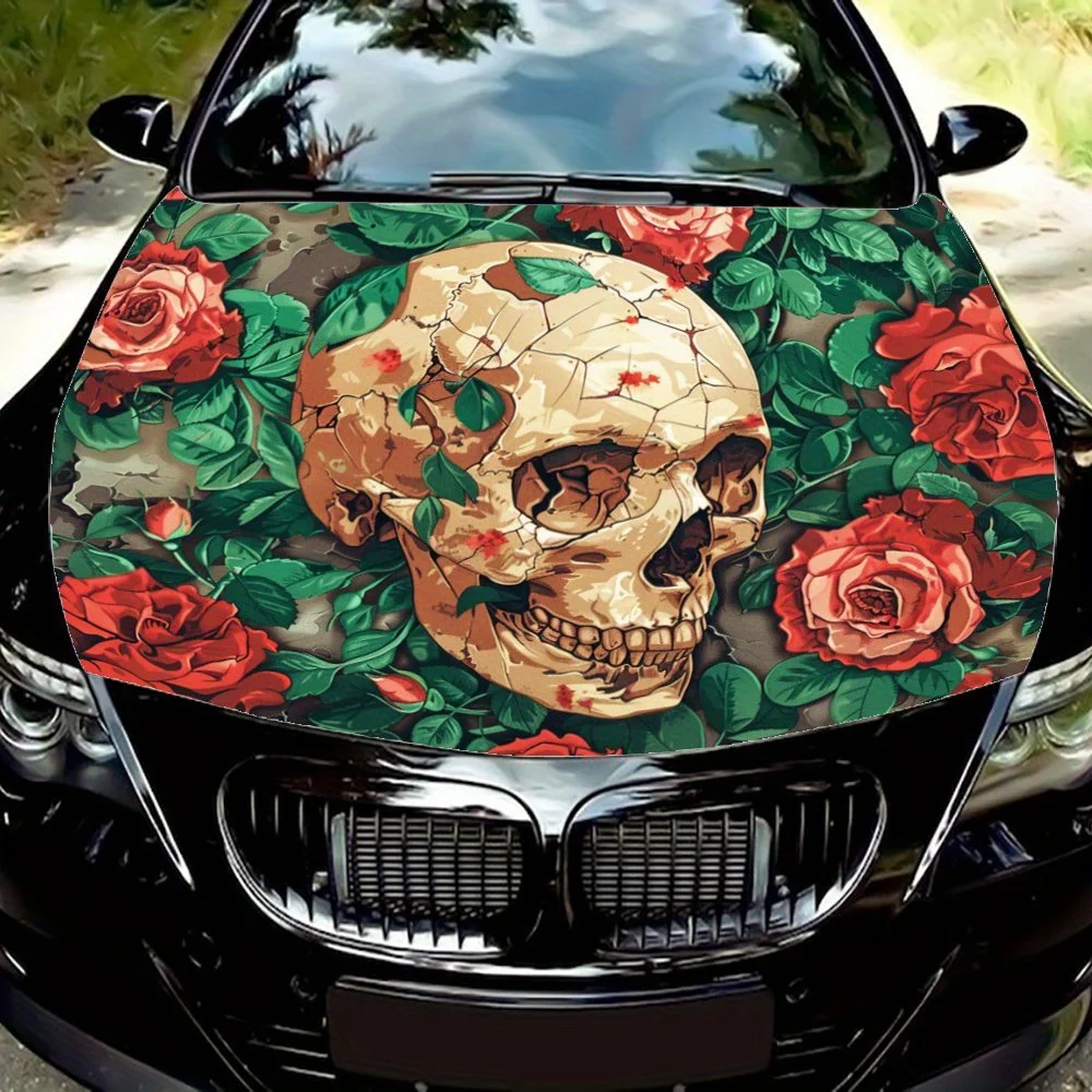 Autocollant en vinyle pour capot de voiture Punk, crâne de Rose, interprète l'attitude cool et rebelle