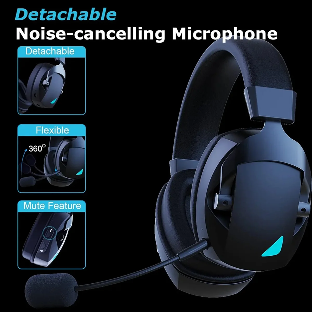 

Y19AA Беспроводная игровая гарнитура с микрофоном 2,4G Bluetooth-наушники USB 3,5 мм Проводная 3 режима для ПК, ноутбука, PS4, PS5, Mac Black