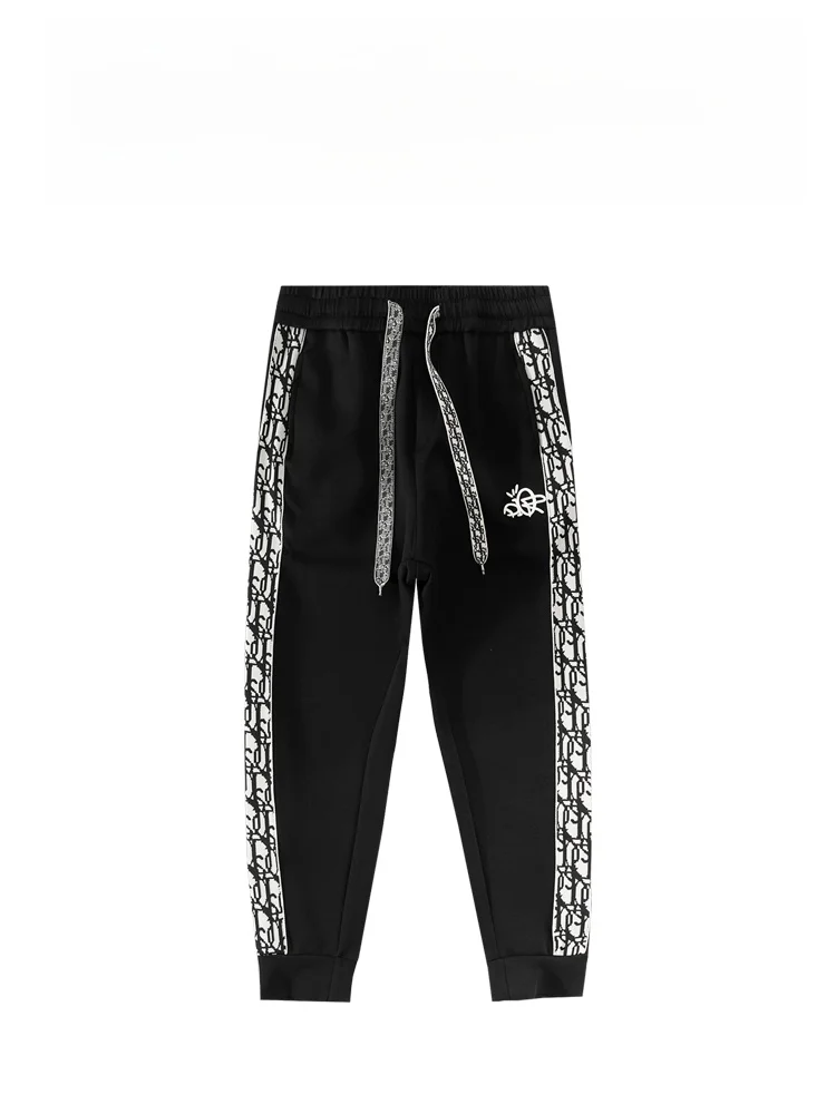 

BAIRBAOLIY Trendy Brand European Sle Faion Splicing Letter Embroidered Sports Casual Long Pants Cuffed Pants