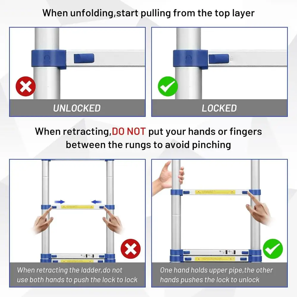 Телескопическая алюминиевая лестница, компактный портативный удлинитель, легкий вес 15,5 футов, емкость 330 фунтов