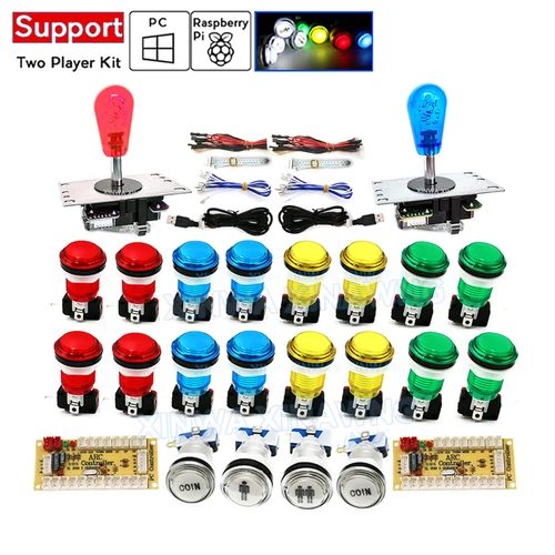 Reproductor de juegos DIY SANWA Arcade Kit para PC Raspberry Pi con pulsador LED Joystick de estilo americano Cable codificador USB Mame Pandora