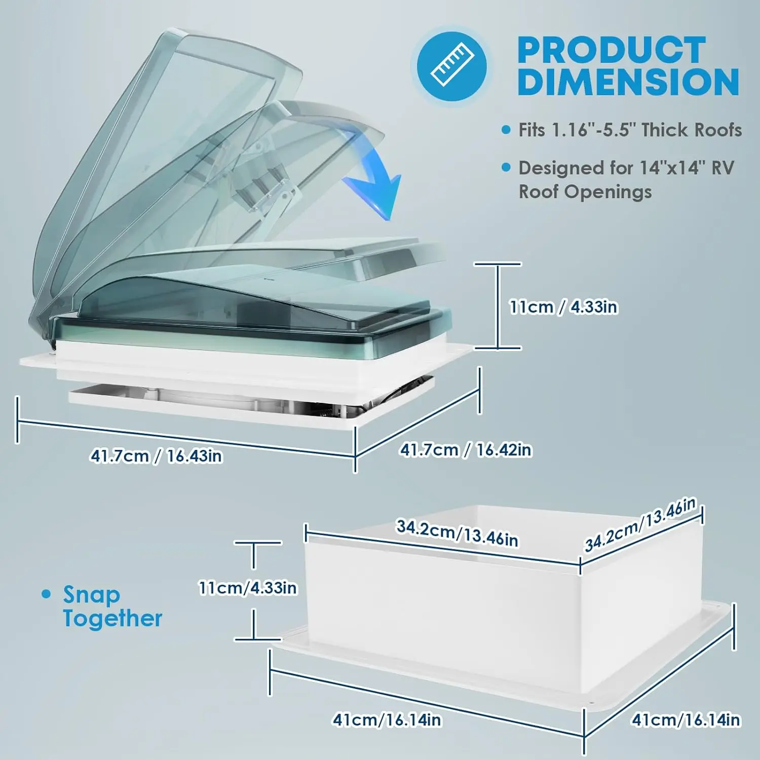 

14-дюймовый вентилятор для автодома, 10-скоростной реверсивный: 12-вольтовый сверхтихий вентилятор на крыше для автофургона для ванной комнаты с прицепом, вытяжной вентилятор для автофургона с дистанционным управлением