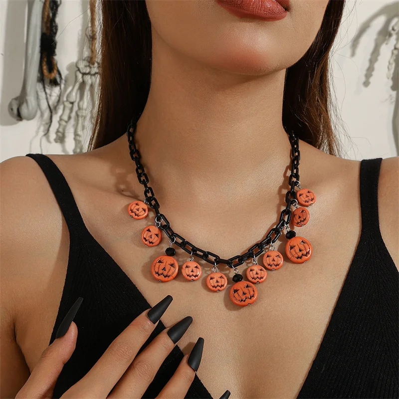 

Gothic Pumpkin Ghost Pendant Clavicle Necklace for Women Charms Choker Necklace Party Jewelry Accessories Gift