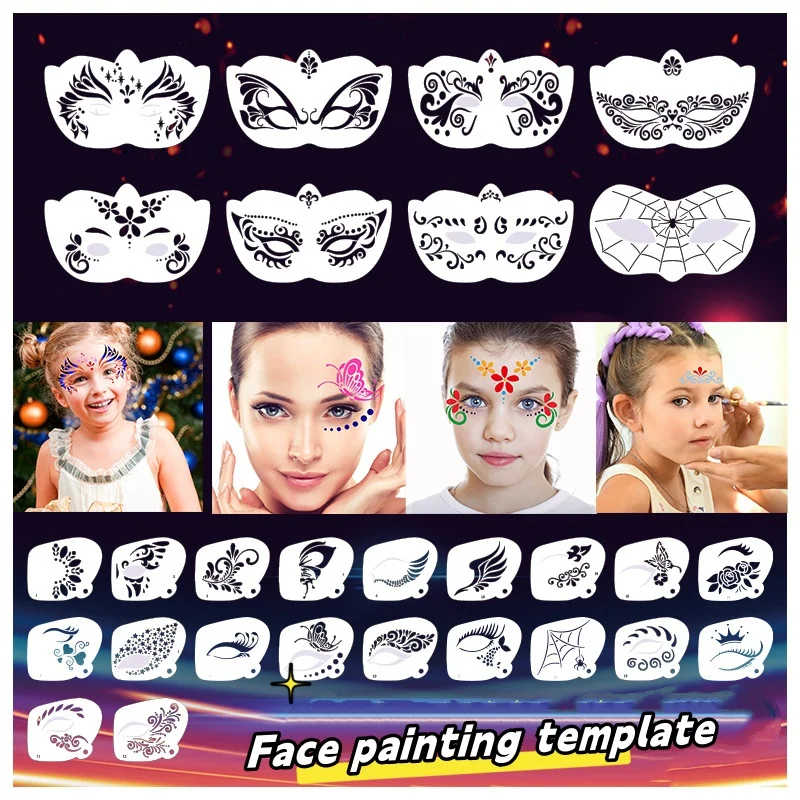 PET Reusable Stencils Body Painting Face Art Halloween Birthday Party DIY Makeup Stamps Paint Template Temporary For Children