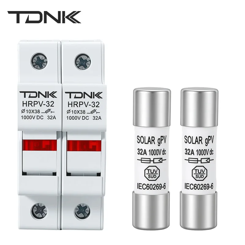 TDNK 2P HRPV-32 Solar PV Fuse Holder DC1000V 32A DIN Rail Fuse Base with LED Indicator
