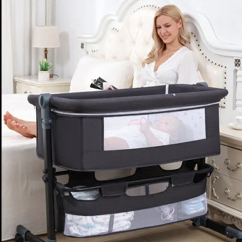 Baby Crib Newborn Bed Splicing Big Bed Baby Crib Bb Crib Cradle Bed Multi-functional Mobile and Foldable