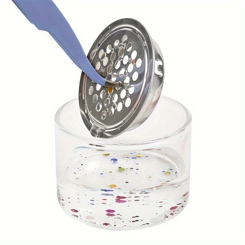 1pc Glass Nail Glitter Brush Cup with Lid, Stainless Steel Mesh Filter Layer for Gel Brush Cleaning, Multi-Functional