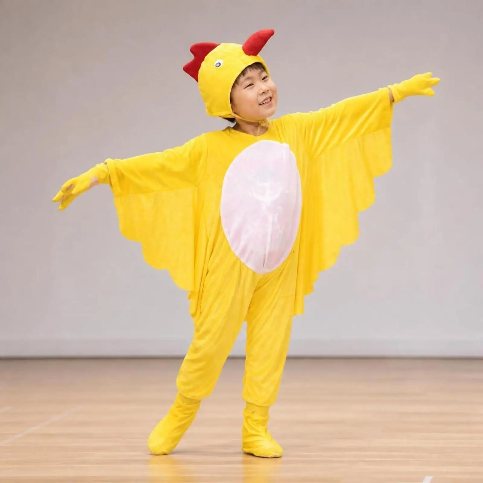 Kids Corduroy Bird Performance Suit Yellow Hooded Jumpsuit for School Program Theater Carnival Outfit