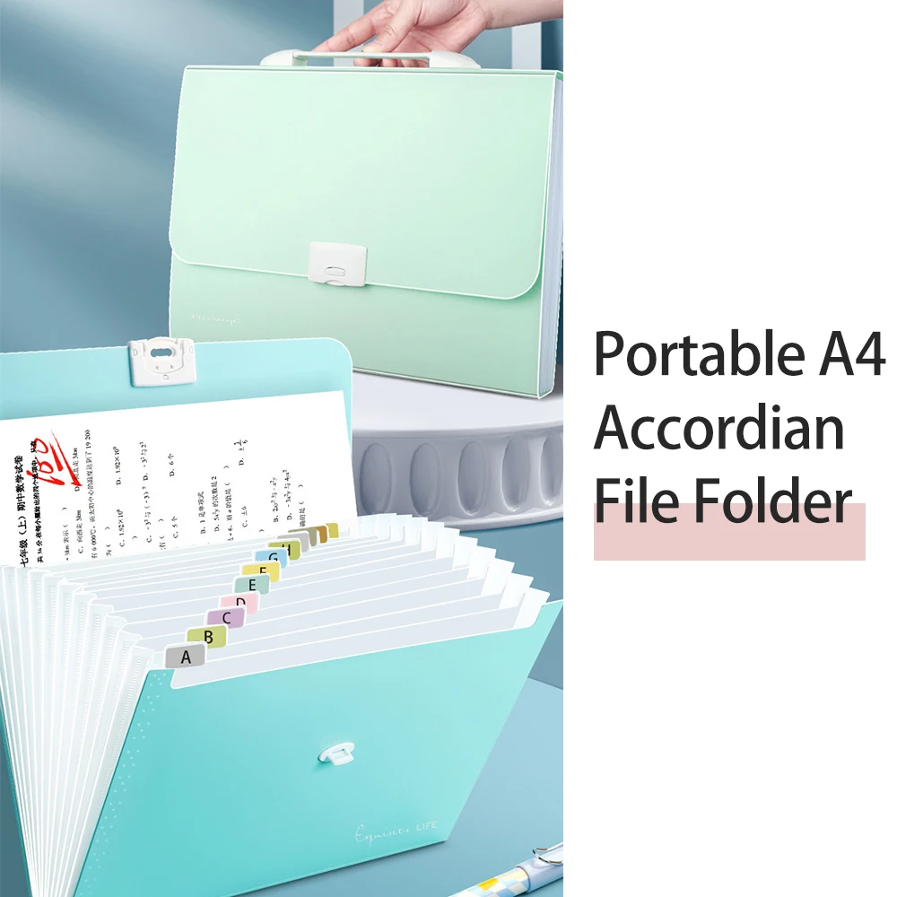 A4 حجم مجلد ملفات الأكورديون المنظم 13 جيوب توسيع حافظة الملف مع مقبض غطاء مقاوم للماء منظم مستندات الأكورديون #4