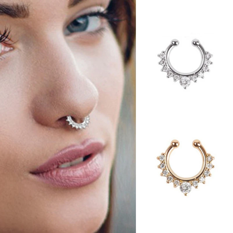 1 PC Fake Piering Nose Ring for Women Clip Septum Rock Hip Hoop punk Crystal Body Jewelry Fake Perforation Nose Studs