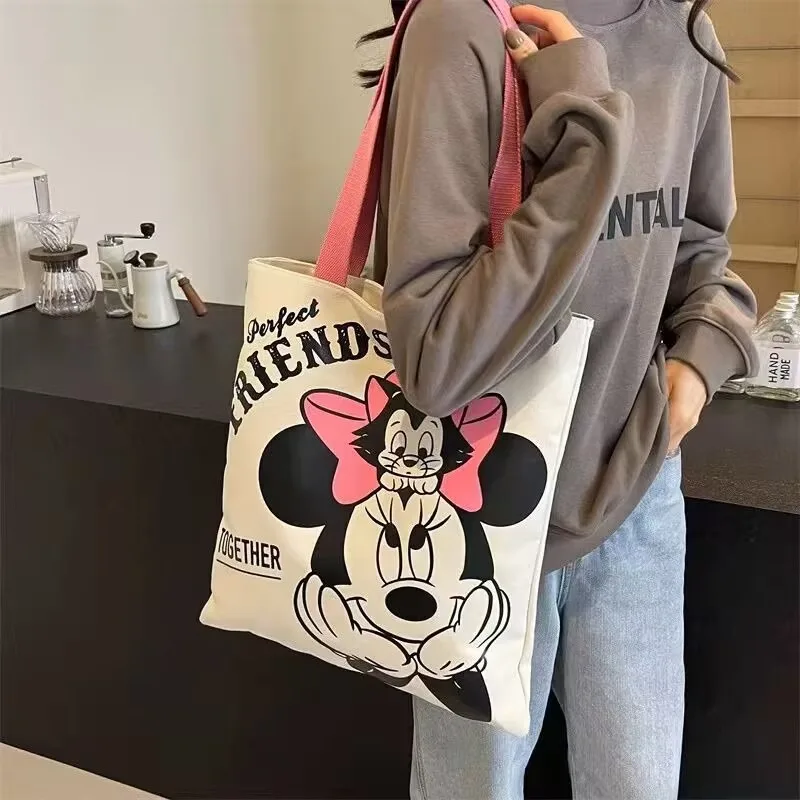 Disney Mickey and Minnie Cartoon Creative Printed Pattern Handbag Large Capacity Fashion Canvas Shoulder Bag Female Mommy Bag image 3