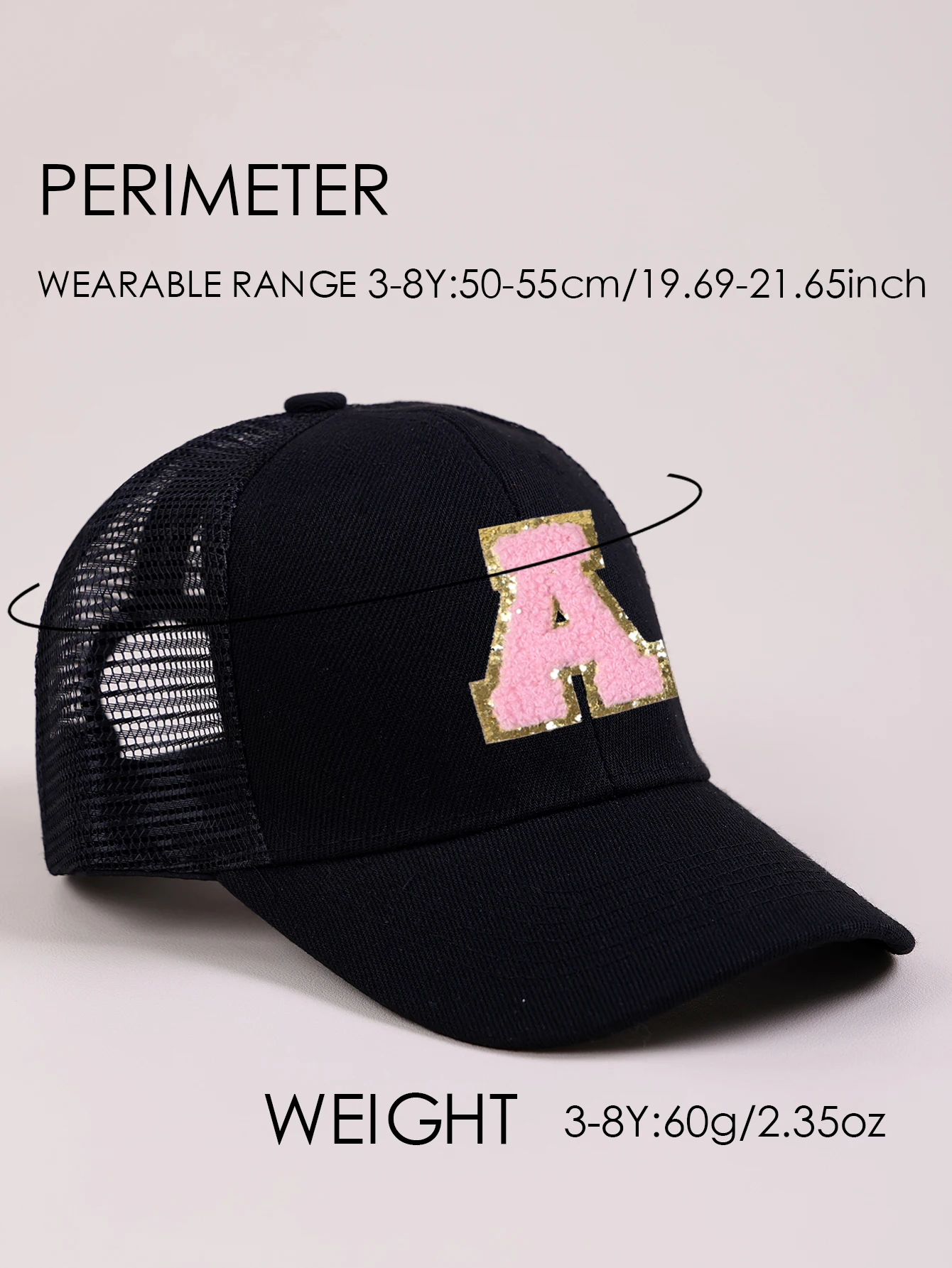 1pc Child's Black 26 Letter Print Mesh Cap, Baby Unisex Baseball Sunvisor Hat, Suitable For Outdoor Activities And Daily Wear, S view 5
