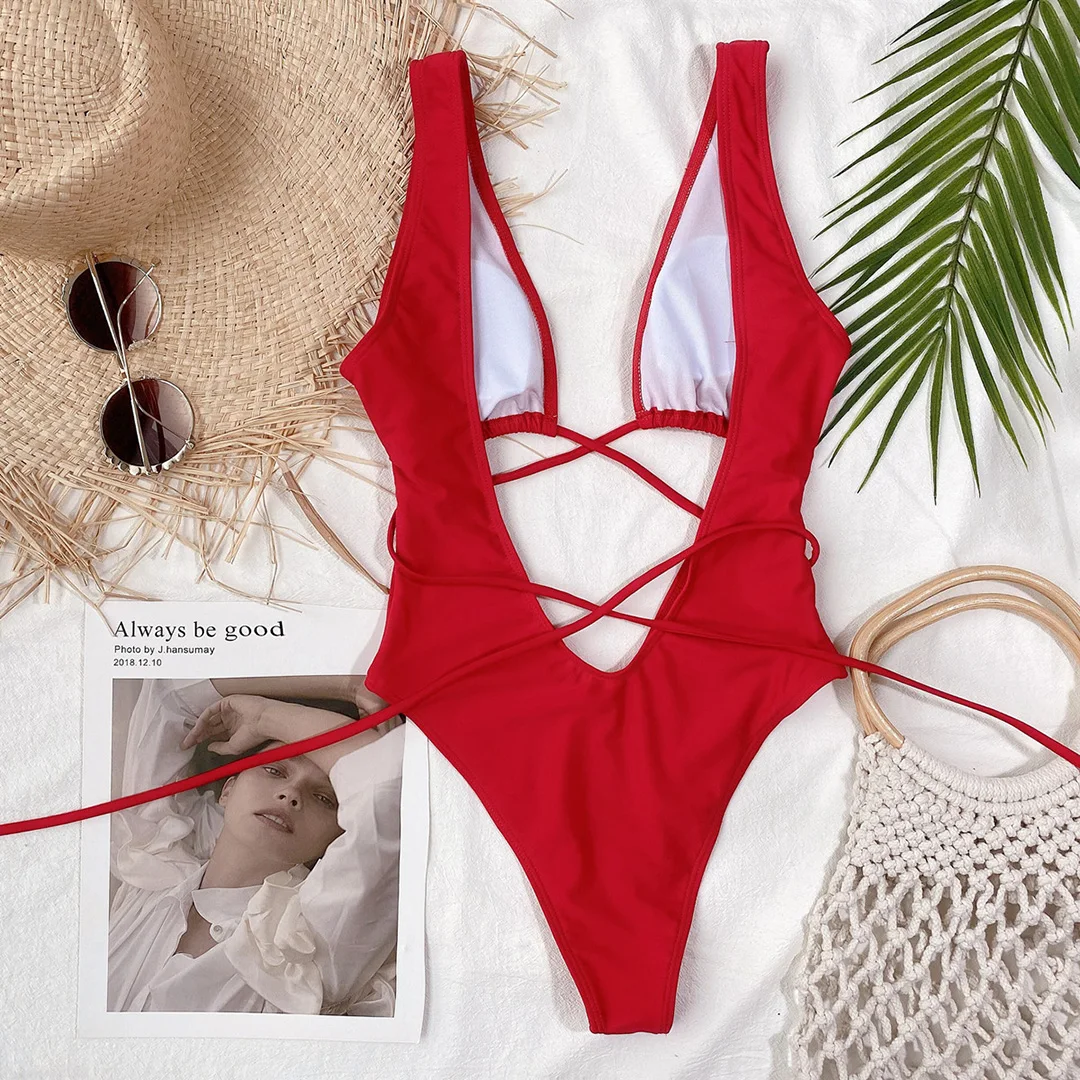 Sexy Bandage-Badeanzug mit Wickeldesign, tiefem V-Ausschnitt und Cut-Outs, einteiliger Monokini-Badeanzug für Damen, Badebekleidung, Badeanzug, Modell V1037 – Detail 33