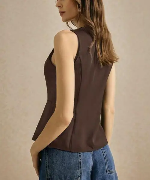 

Women's Vest 2025 Spring and Summer Women's New Commuting Simple Fashion Button Solid Color Vest Casual Top Round Neck Vest