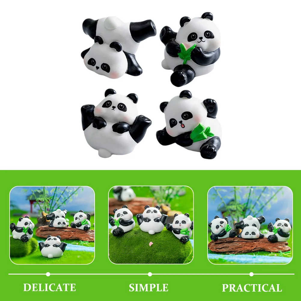 4 قطع من زخارف الباندا المصغرة من الراتنج، حيوانات كرتونية رائعة للمنزل والمكتب، ديكور المناظر الطبيعية لسطح المكتب اللطيف