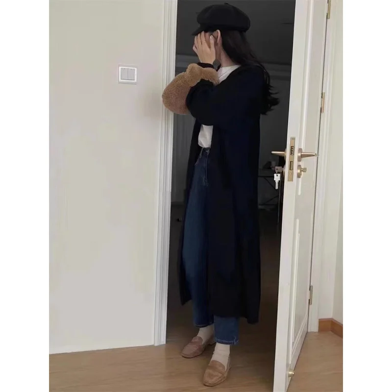 

Женские черные кардиганы средней длины, весенние, однотонные, с цветочным принтом, без рукавов, с минималистичными манжетами, модные, вязаные, бесшовные