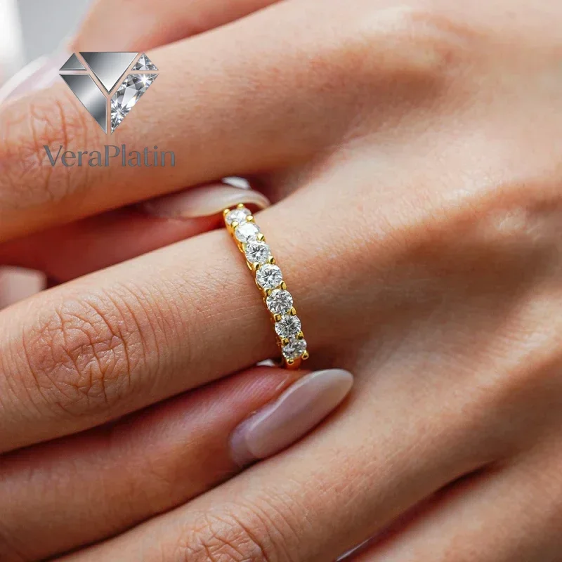 

VeraPlatin Women Engagement 18K Gold Wedding Band Party 0.7CT Moissanite Diamond Girl Friend Valentine's Day Rings Daughter Birt