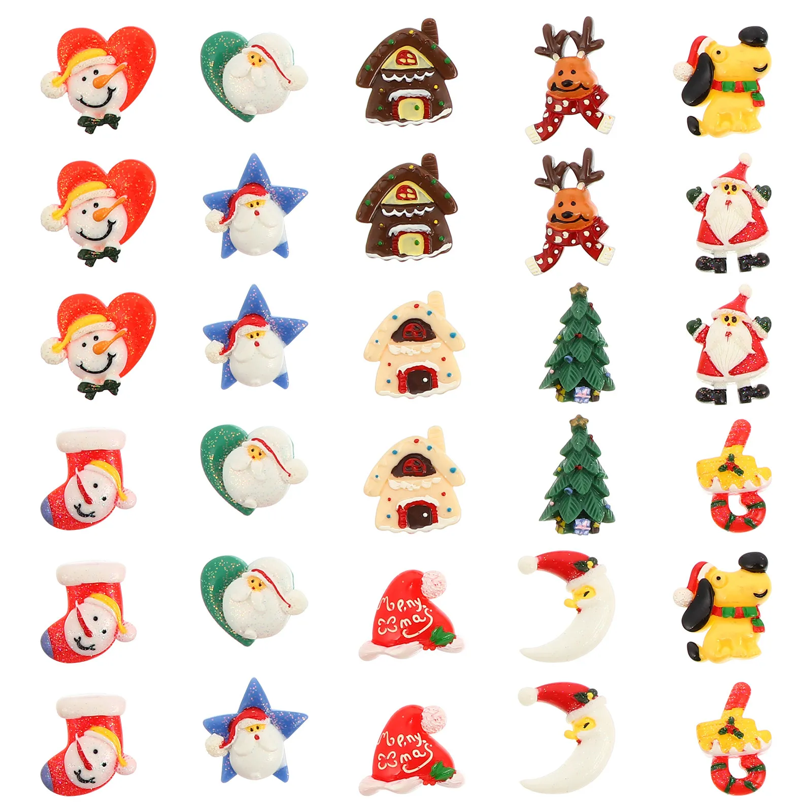 

30Pcs Resin Christmas Charm Flat Back DIY Scrapbook Craft Embellishment Phone Case Decor Creative Holiday Pendant Accessories