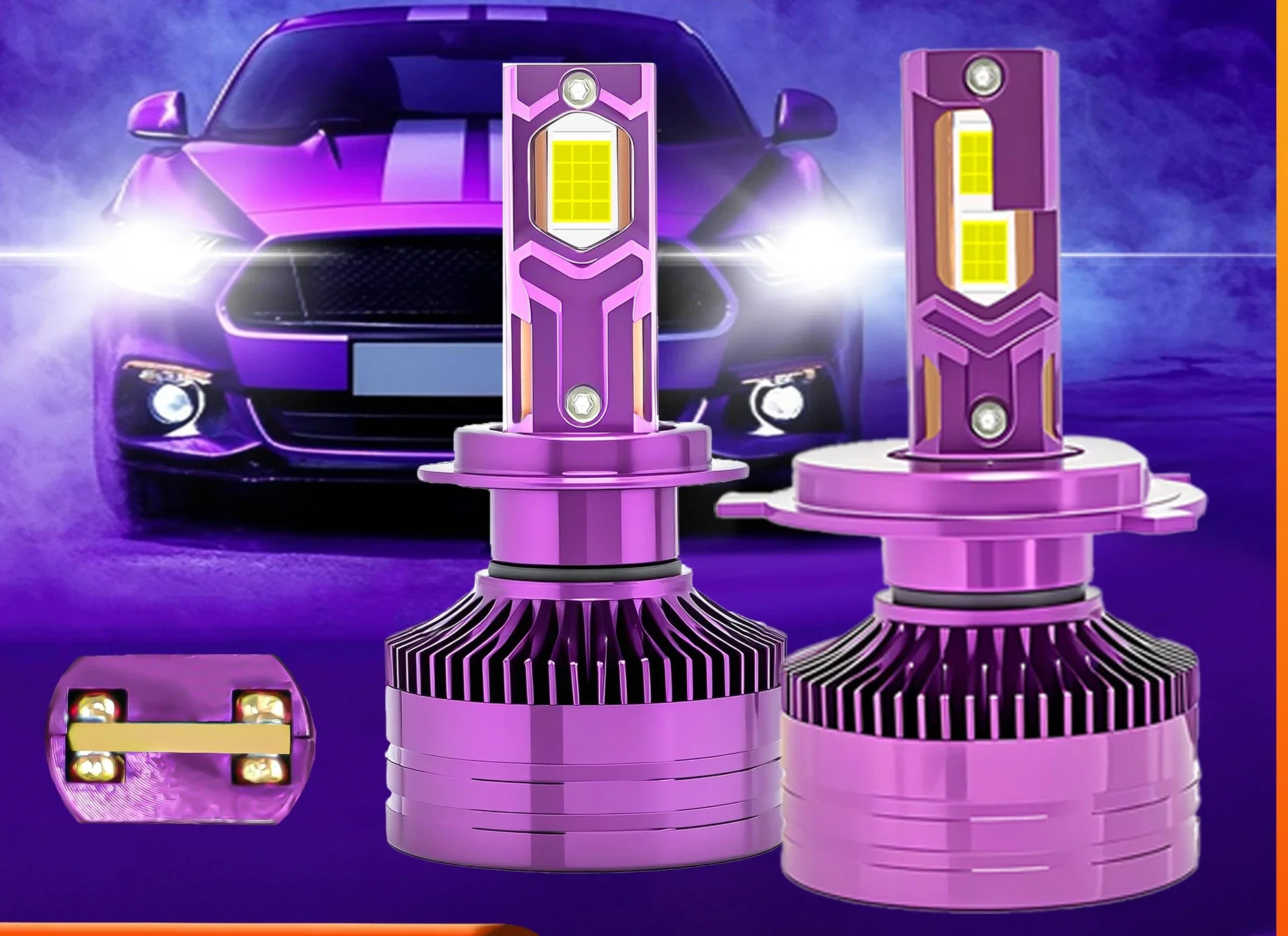 High-Power LED Off-Road Headlight Bulbs with 4 Copper Tubes | H11/H7/H4 Models | Dual Beam High/Low Ultra-Bright Illumination