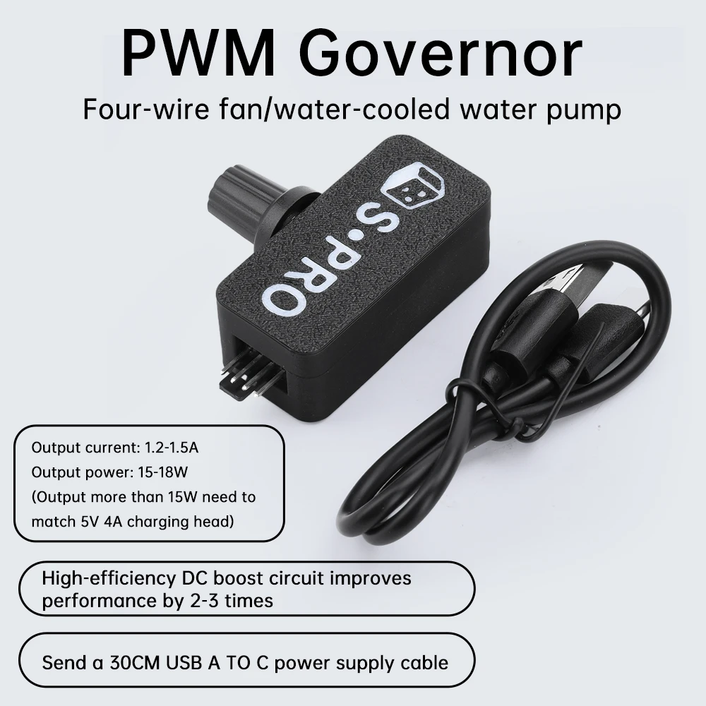 PWM Speed Controller 12V 4Pin PWM Fan Governor USB TYPE-C Power Supply DIY Watercooling Cooler Built In DC-DC Boost Circuit