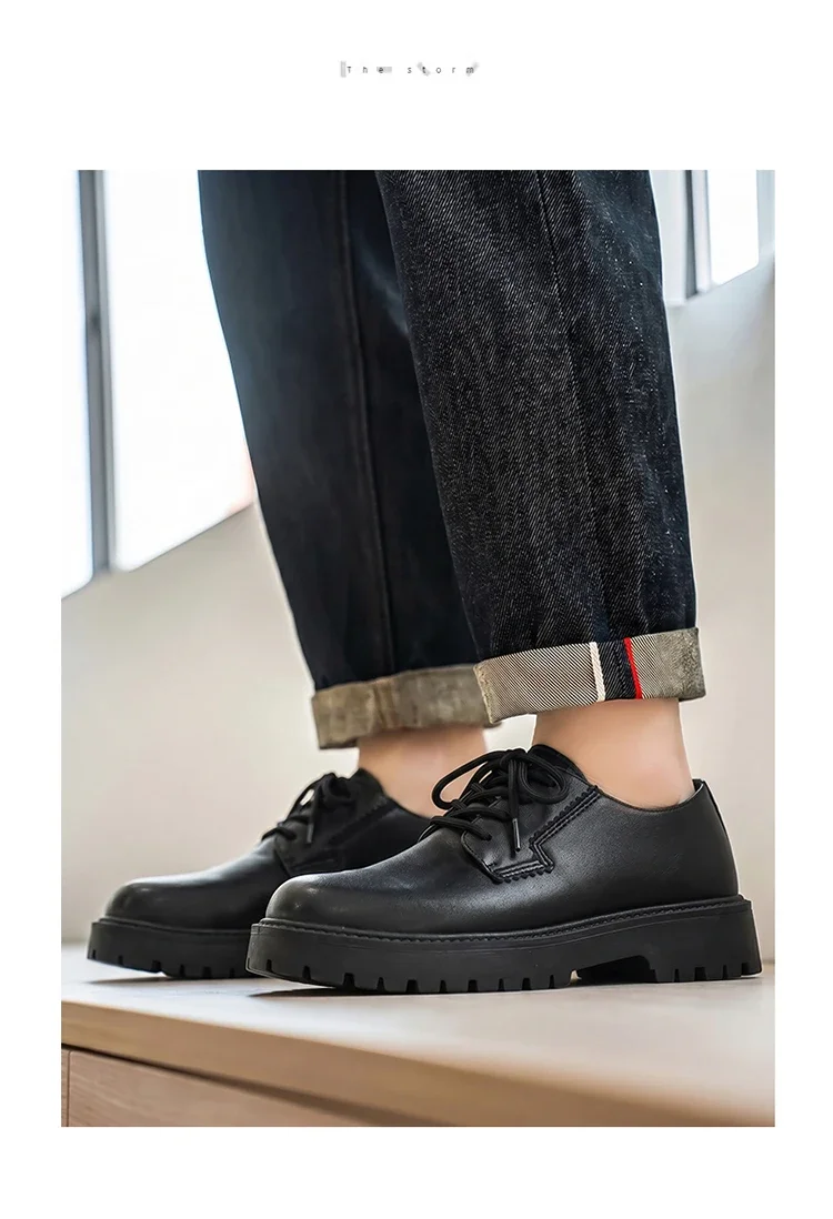 Herren Matte Leder Plateau-Derbyschuhe Schnürschuhe mit Dicker Sohle Casual Business Anzugschuhe Männliche Alltagsschuhe für die Straße – Detail 6