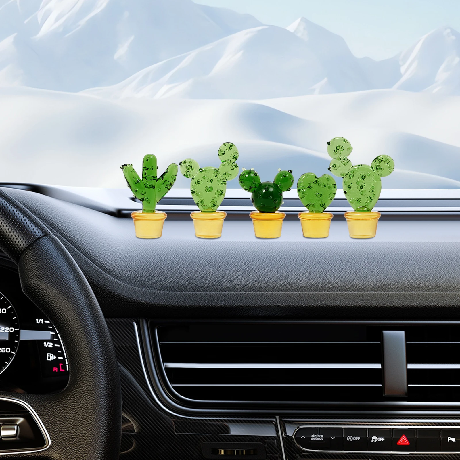 

5-Piece Mini Glass Artificial Cactus Set - Handcrafted Desktop Ornaments, Tabletop Decor, Cute Miniature Cactus Decorations