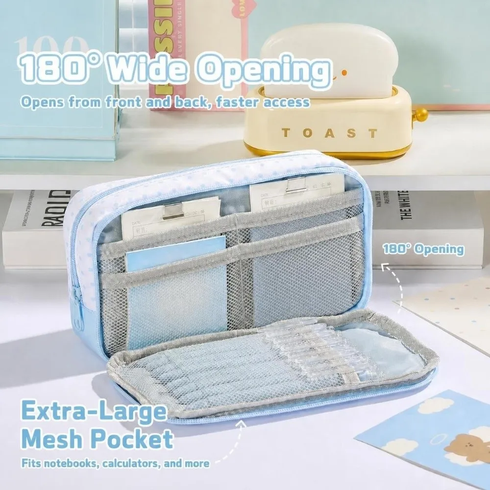 Cute Polka Dot Print Pencil Case 11 Compartments Large Capacity Pen Bag Stationery Pouch Students