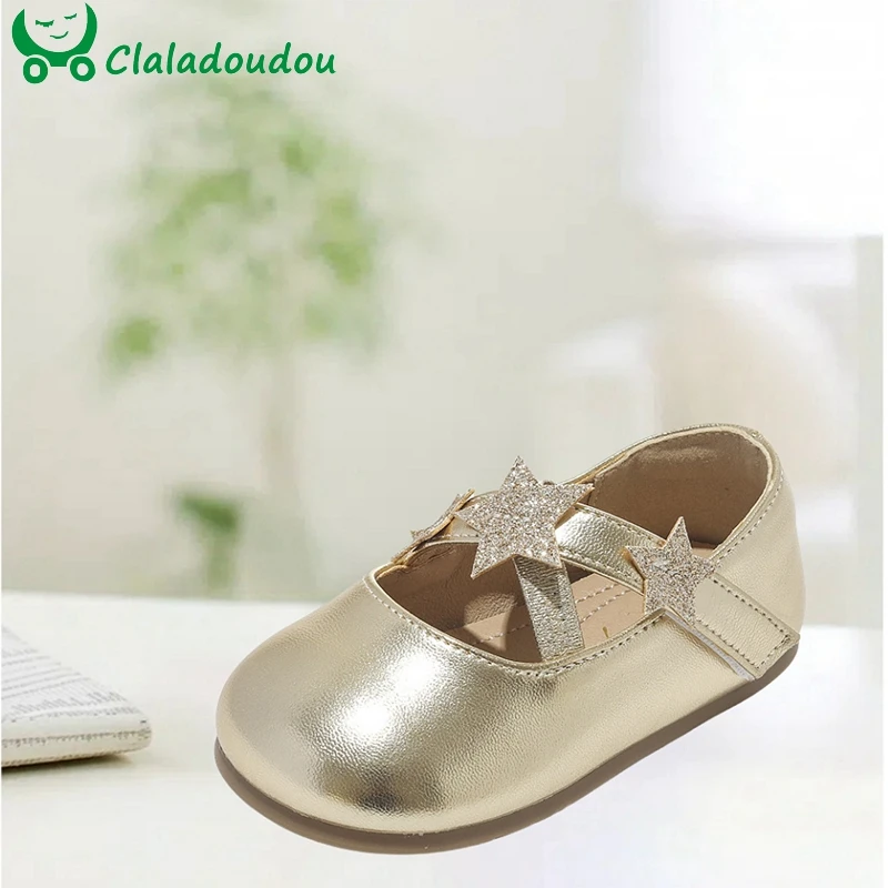 

Claladoudou Bling Gold Silver Baby Walkers Shoes,Solid Simple Patent Leather Soft Dress Shoes For Little Princess First Birthday