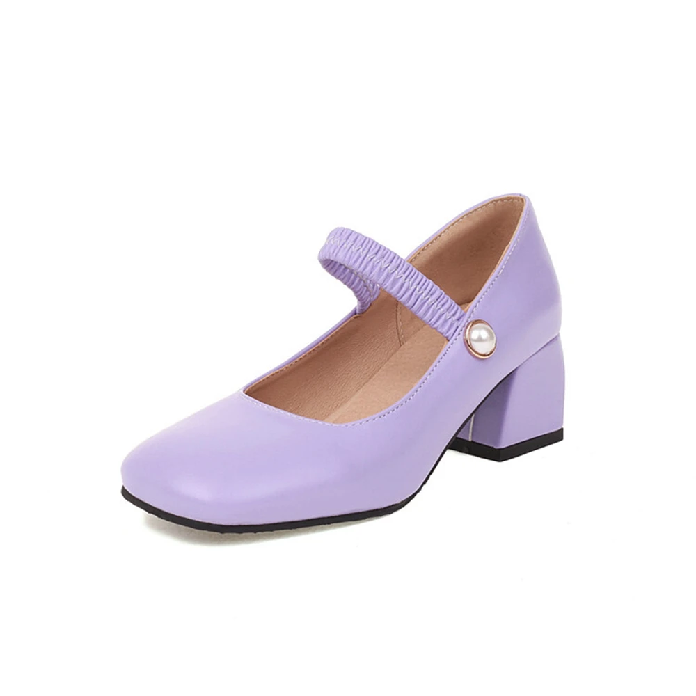

Solid Color Pearl Mary Jane Pumps Women Ankle Strap Square Block Heel Plus Size 30‑48 Elegant Dress Shoes 858