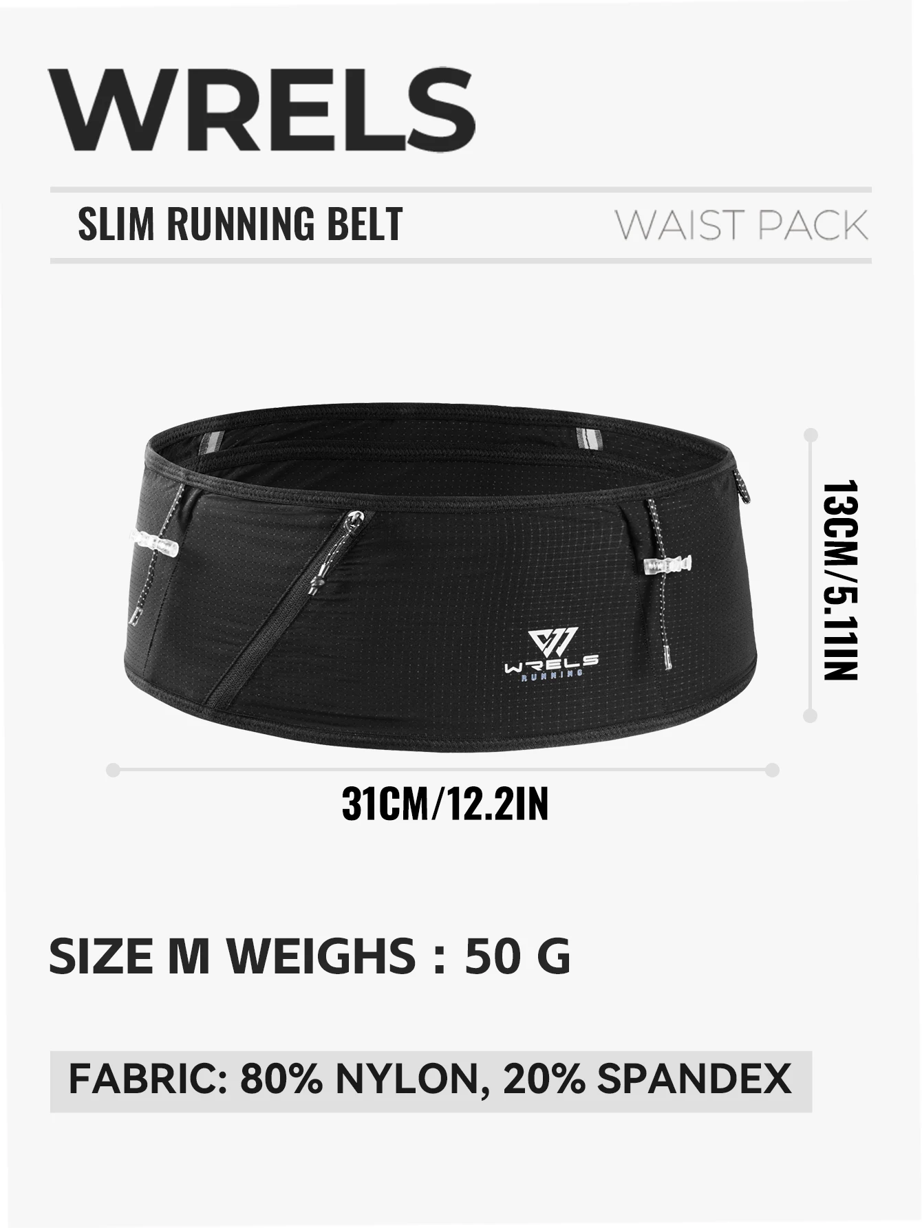 WRELS Laufgürteltasche, atmungsaktiver, schmaler Trainingsgürtel, verstellbar, rutschfest, für Outdoor-Sportarten, Wandern, Herren, Damen, Fitness, Aufbewahrungstasche – Detail 3