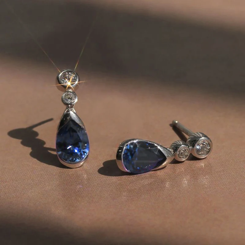 Huitan الأزرق Waterdrop على شكل إسقاط أقراط للنساء رائع رشيقة العصرية اكسسوارات حساسة رائجة البيع مجوهرات للحزب