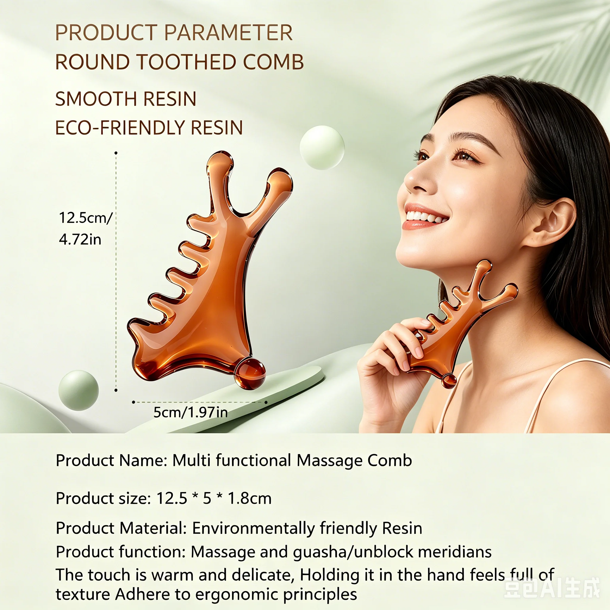 Peine de Masaje Multifuncional de Resina, Herramienta Gua Sha - Masajeador de Cuero Cabelludo, Herramienta Portátil para Lifting Facial y de Cuello, Herramienta para Esculpir el Cuerpo para Relajación
