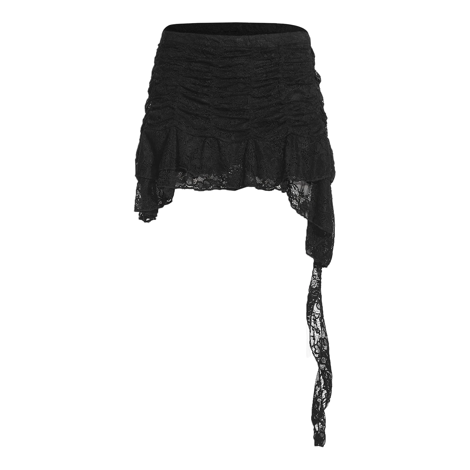 Womens Floral Lace Miniskirt with Built-in Shorts Tiered Lace Ruffled And Irregular Hem Culottes Skirt for Club Party Daily Wear