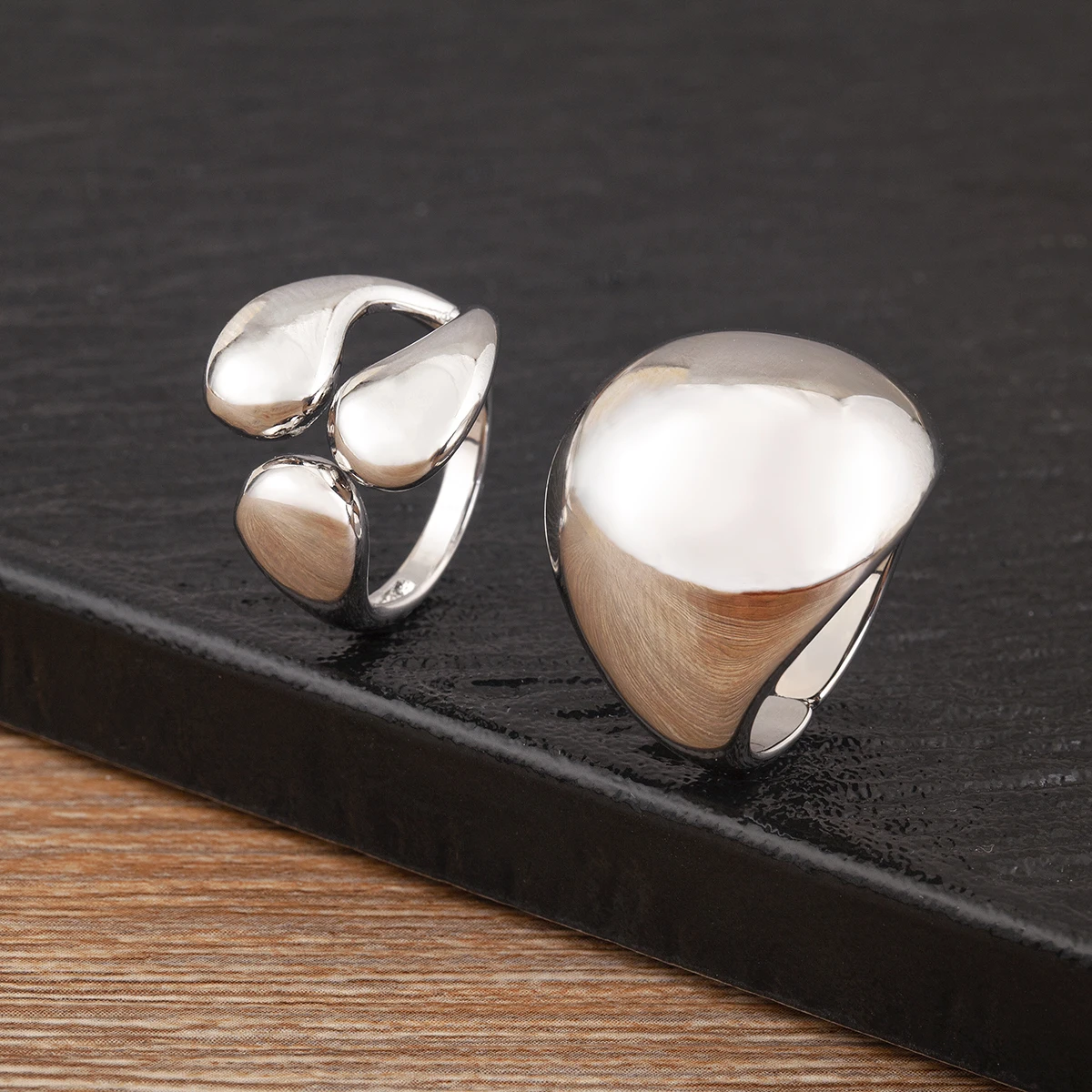 Nidin New Trendy Irregular Geometric Smooth Open Rings Adjustable 3 Styles For Women Men Punk Rock Style Finger Jewelry Gifts