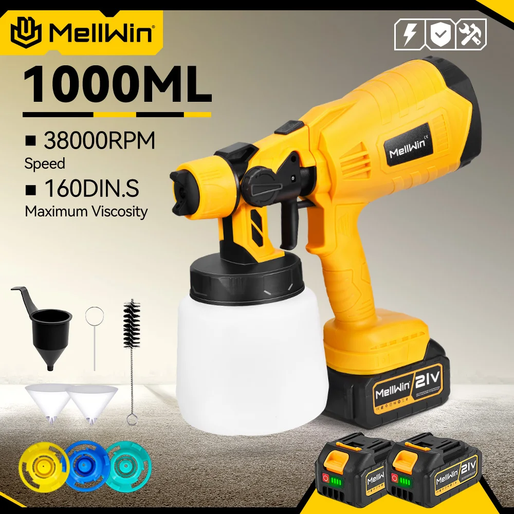MELLWIN 1000ML Electric Spray Gun Portable Cordless Paint Sprayer HVLP Car Furniture Household Sprayer For Makita 18VBattery Pin